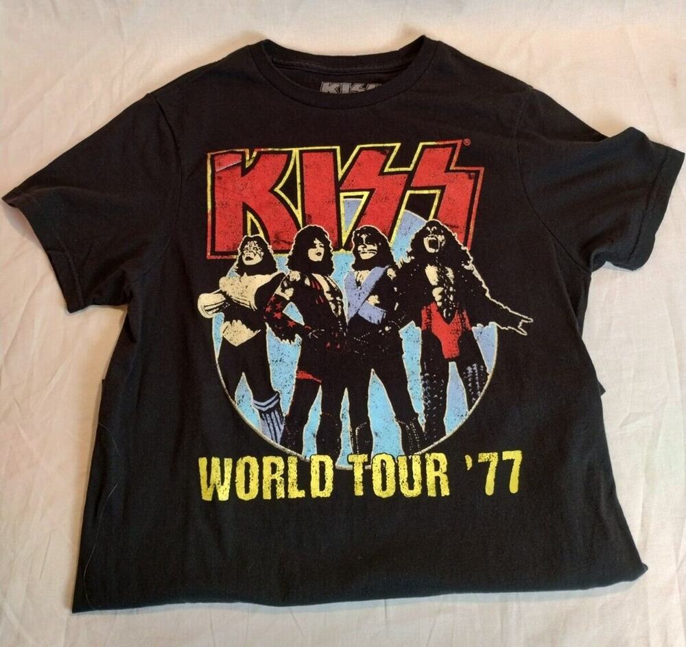 Kiss Classic World Tour '77 Rock T-Shirt Mens Vintage Style Size S (34/36)